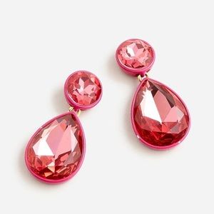 J CREW Fuchsia Hot Pink Double Crystal Enamel Drop Earrings